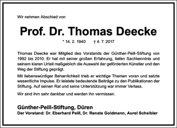Traueranzeige von Prof. Dr. Thomas Deecke von Frankfurter Allgemeine Zeitung