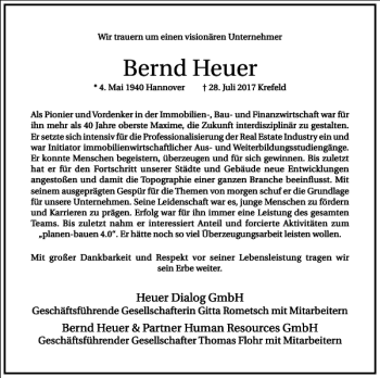 Traueranzeige von Bernd Heuer von Frankfurter Allgemeine Zeitung