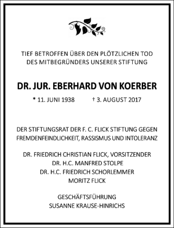 Traueranzeige von DR. JUR. EBERHARD VON KOERBER von Frankfurter Allgemeine Zeitung