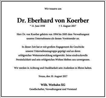 Traueranzeige von Dr. Eberhard von Koerber von Frankfurter Allgemeine Zeitung