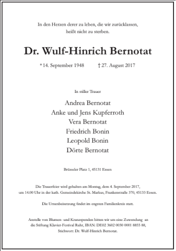 Traueranzeige von Dr. Wulf-Hinrich Bernotat von Frankfurter Allgemeine Zeitung