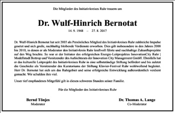 Traueranzeige von Dr. Wulf-Hinrich Bernotat von Frankfurter Allgemeine Zeitung