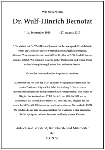 Traueranzeige von Dr. Wulf-Hinrich Bernotat von Frankfurter Allgemeine Zeitung