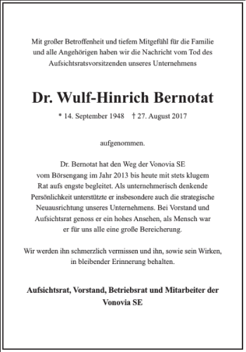 Traueranzeige von Dr. Wulf-Hinrich Bernotat von Frankfurter Allgemeine Zeitung