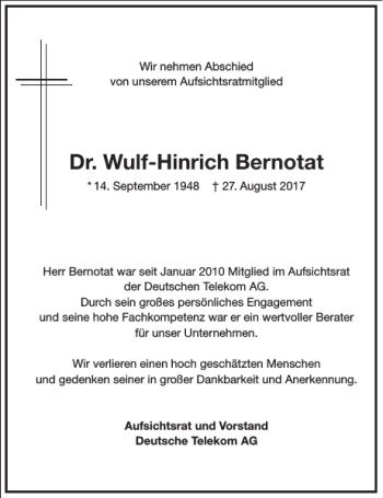 Traueranzeige von Dr. Wulf-Hinrich Bernotat von Frankfurter Allgemeine Zeitung