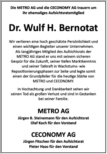 Traueranzeige von Dr. Wulf H. Bernotat von Frankfurter Allgemeine Zeitung