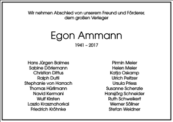 Traueranzeige von Egon Ammann von Frankfurter Allgemeine Zeitung