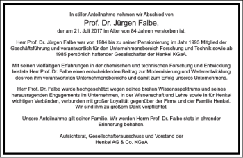 Traueranzeige von Prof. Dr. Jürgen Falbe von Frankfurter Allgemeine Zeitung