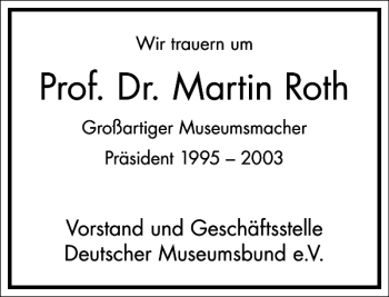 Traueranzeige von Prof. Dr. Martin Roth von Frankfurter Allgemeine Zeitung