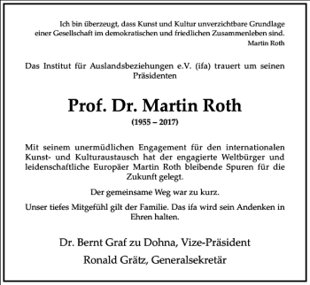 Traueranzeige von Prof. Dr. Martin Roth von Frankfurter Allgemeine Zeitung