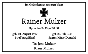 Traueranzeige von Rainer Mulzer von Frankfurter Allgemeine Zeitung
