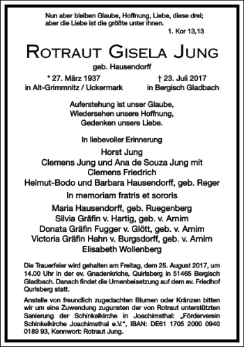 Traueranzeige von Rotraut Gisela Jung von Frankfurter Allgemeine Zeitung