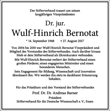 Traueranzeige von Wulf-Hinrich Bernotat von Frankfurter Allgemeine Zeitung