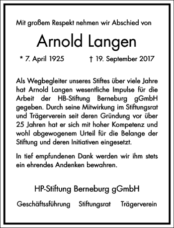 Traueranzeige von Arnold Langen von Frankfurter Allgemeine Zeitung