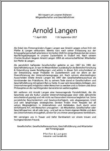 Traueranzeige von Arnold Langen von Frankfurter Allgemeine Zeitung