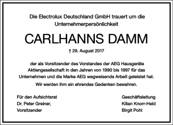 Traueranzeige von CARLHANNS DAMM von Frankfurter Allgemeine Zeitung