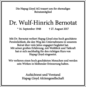 Traueranzeige von Dr. Wulf-Hinrich Bernotat von Frankfurter Allgemeine Zeitung