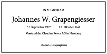 Traueranzeige von Johannes W. Grapengiesser von Frankfurter Allgemeine Zeitung