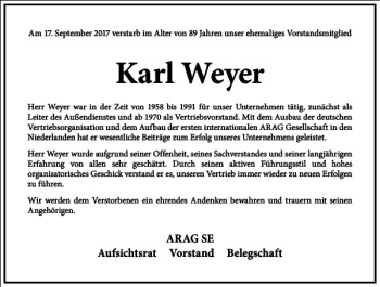 Traueranzeige von Karl Weyer von Frankfurter Allgemeine Zeitung
