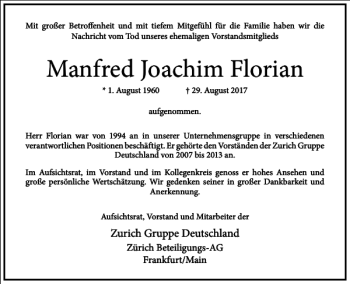 Traueranzeige von Manfred Joachim Florian von Frankfurter Allgemeine Zeitung