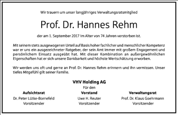 Traueranzeige von Prof. Dr. Hannes Rehm von Frankfurter Allgemeine Zeitung