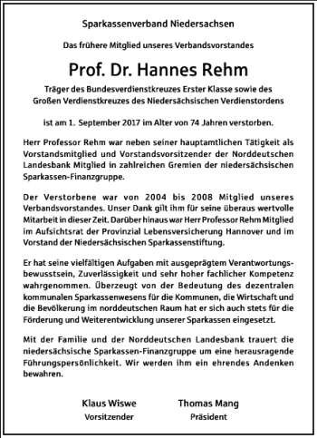 Traueranzeige von Prof. Dr. Hannes Rehm von Frankfurter Allgemeine Zeitung