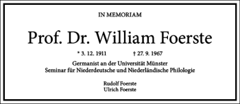 Traueranzeige von Prof. Dr. William Foerste von Frankfurter Allgemeine Zeitung
