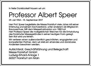 Traueranzeige von Professor Albert Speer von Frankfurter Allgemeine Zeitung