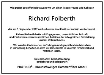 Traueranzeige von Richard Folberth von Frankfurter Allgemeine Zeitung