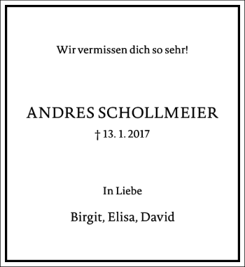 Traueranzeige von ANDRES SCHOLLMEIER von Frankfurter Allgemeine Zeitung