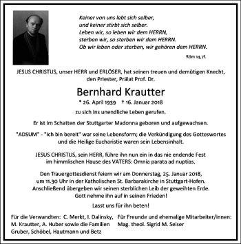 Traueranzeige von Bernhard Krautter von Frankfurter Allgemeine Zeitung