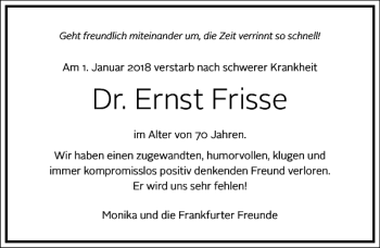 Traueranzeige von Dr. Ernst Frisse von Frankfurter Allgemeine Zeitung