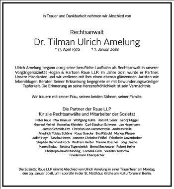 Traueranzeige von Dr. Tilman Ulrich Amelung von Frankfurter Allgemeine Zeitung