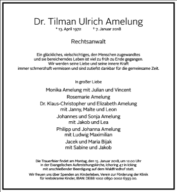 Traueranzeige von Dr. Tilman Ulrich Amelung von Frankfurter Allgemeine Zeitung