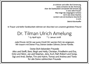 Traueranzeige von Dr. Tilman Ulrich Amelung von Frankfurter Allgemeine Zeitung