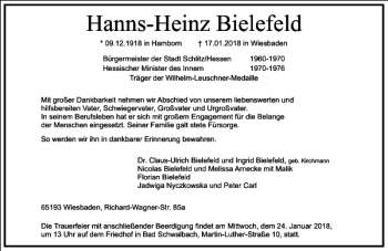 Traueranzeige von Hanns-Heinz Bielefeld von Frankfurter Allgemeine Zeitung