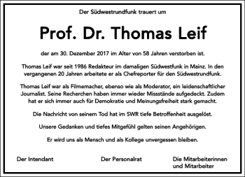 Traueranzeige von Prof. Dr. Thomas Leif von Frankfurter Allgemeine Zeitung