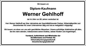 Traueranzeige von Werner Gehlhoff von Frankfurter Allgemeine Zeitung