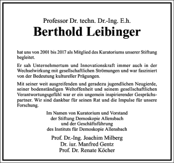 Traueranzeige von Berthold Leibinger von Frankfurter Allgemeine Zeitung