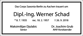 Traueranzeige von Dipl.-Ing. Werner Schad von Frankfurter Allgemeine Zeitung