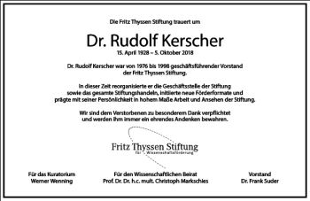 Traueranzeige von Dr. Rudolf Kerscher von Frankfurter Allgemeine Zeitung