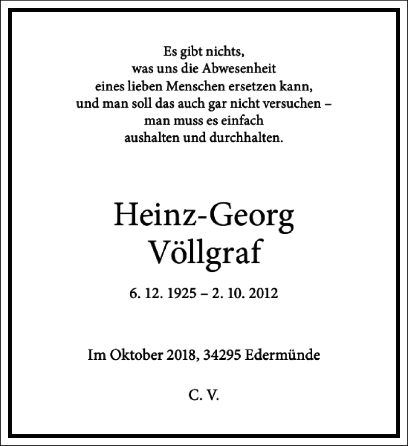  Traueranzeige für Heinz-Georg Völlgraf vom 02.10.2018 aus Frankfurter Allgemeine Zeitung