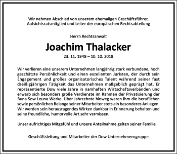 Traueranzeige von Joachim Thalacker von Frankfurter Allgemeine Zeitung