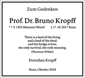 Traueranzeige von Prof. Dr. Bruno Kropff von Frankfurter Allgemeine Zeitung