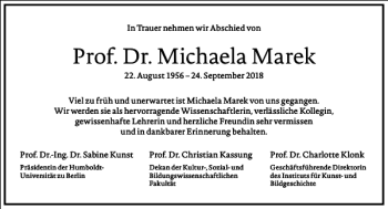 Traueranzeige von Prof. Dr. Michaela Marek von Frankfurter Allgemeine Zeitung