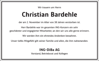 Traueranzeige von Christian Bardehle von Frankfurter Allgemeine Zeitung