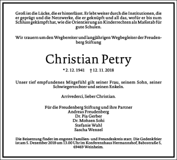 Traueranzeige von Christian Petry von Frankfurter Allgemeine Zeitung