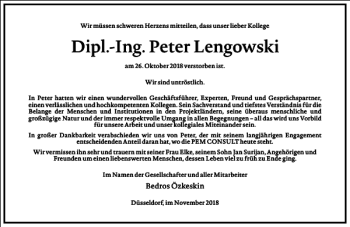 Traueranzeige von Dipl.-Ing. Peter Lengowski von Frankfurter Allgemeine Zeitung