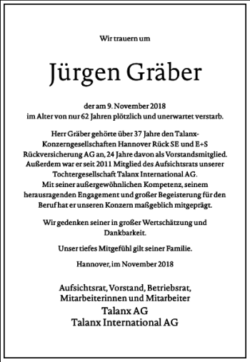 Traueranzeige von Jürgen Gräber von Frankfurter Allgemeine Zeitung