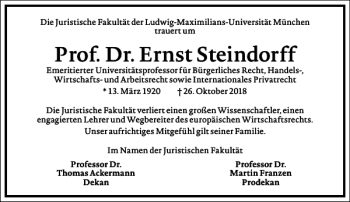 Traueranzeige von Prof. Dr. Ernst Steindorff von Frankfurter Allgemeine Zeitung